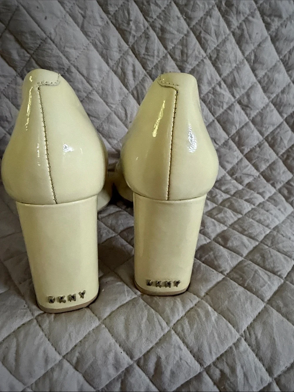 DKNY Cream Patent Peep-Toe Heels